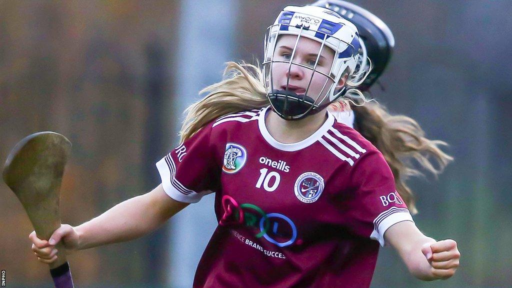 Asha McHardy celebrates one of her goals for Loughgiel