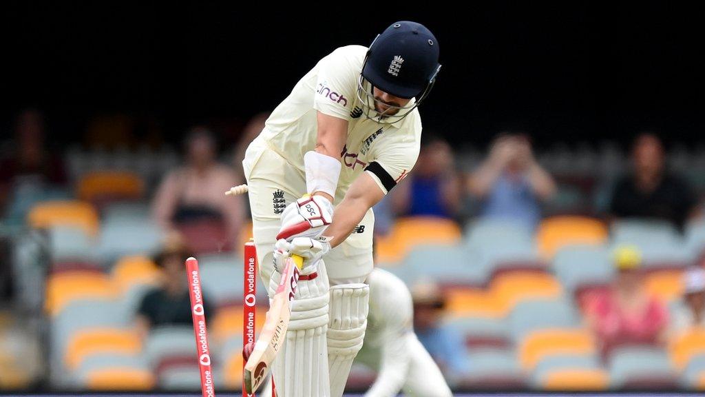 Rory Burns is bowled out in the opening ball of the 2021 Ashes