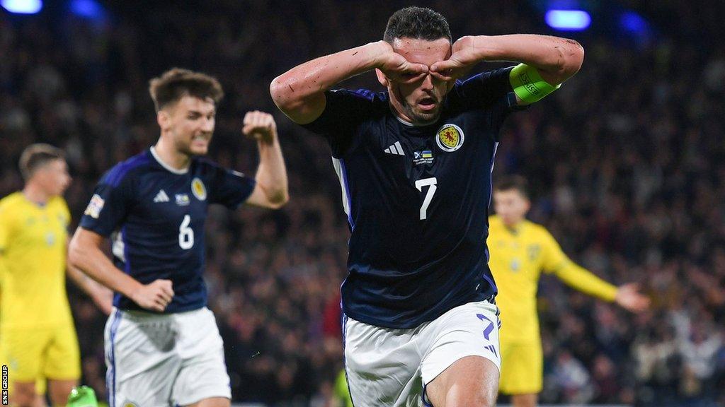 John McGinn celebrates scoring against Ukraine in the Nations League