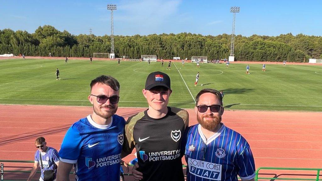 Meet the diehard Portsmouth football fans who've followed their team to an old fishing village in Spain on pre-season training camp.