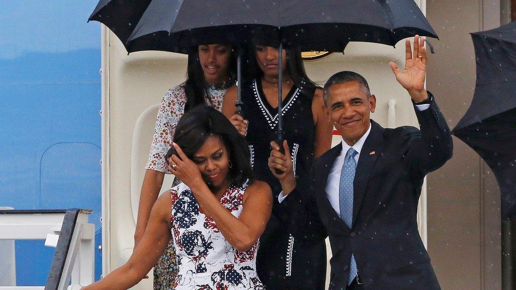 Barack, Michelle, Sasha and Malia arrive