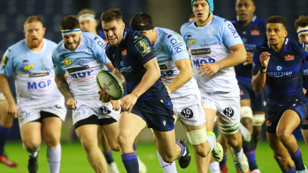 Matt Currie scores a try for Edinburgh against Bayonne