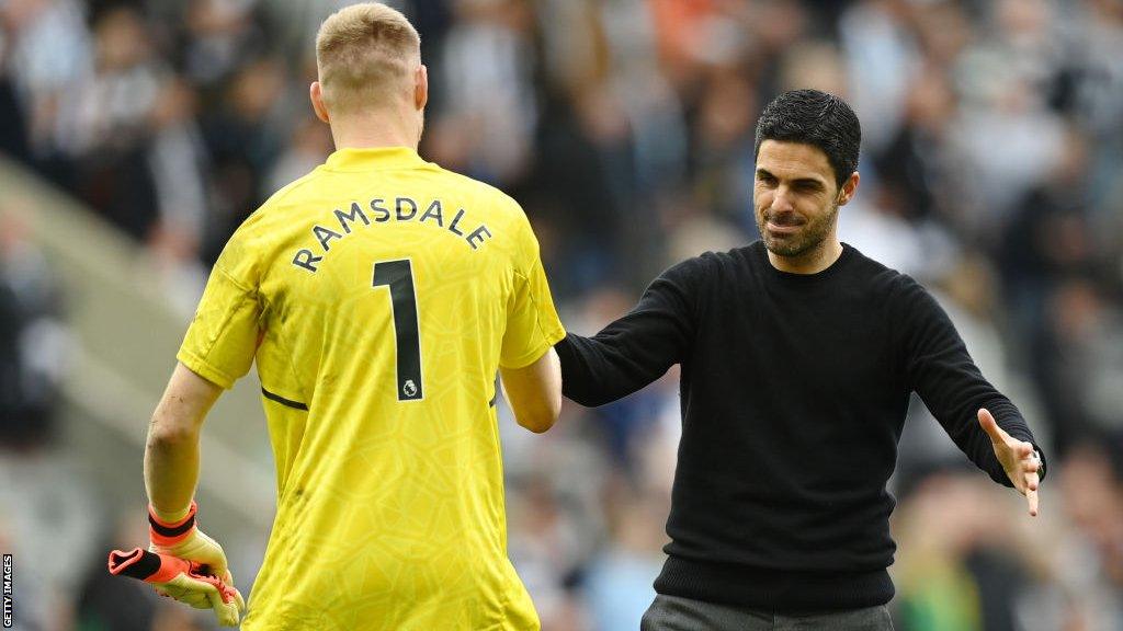 Arsenal's Aaron Ramsdale and Mikel Arteta