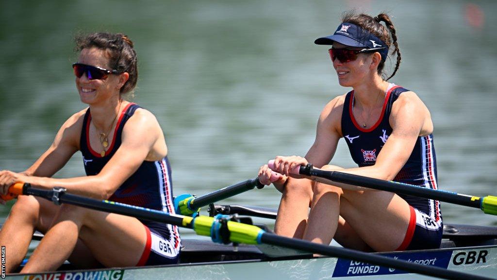 Emily Craig and Imogen Grant after winning gold and securing a World Best time in the World Rowing Cup II in Varese