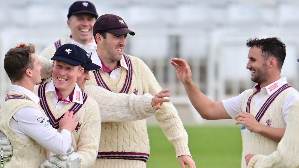 Somerset all-rounder Lewis Gregory (right) took seven wickets against Nottinghamshire on day one at Trent Bridge