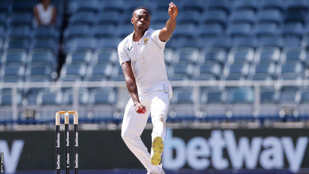 South Africa's Kagiso Rabada delivers a ball during the second day of the second Test cricket match between South Africa and West Indies at The Wanderers Stadium in Johannesburg