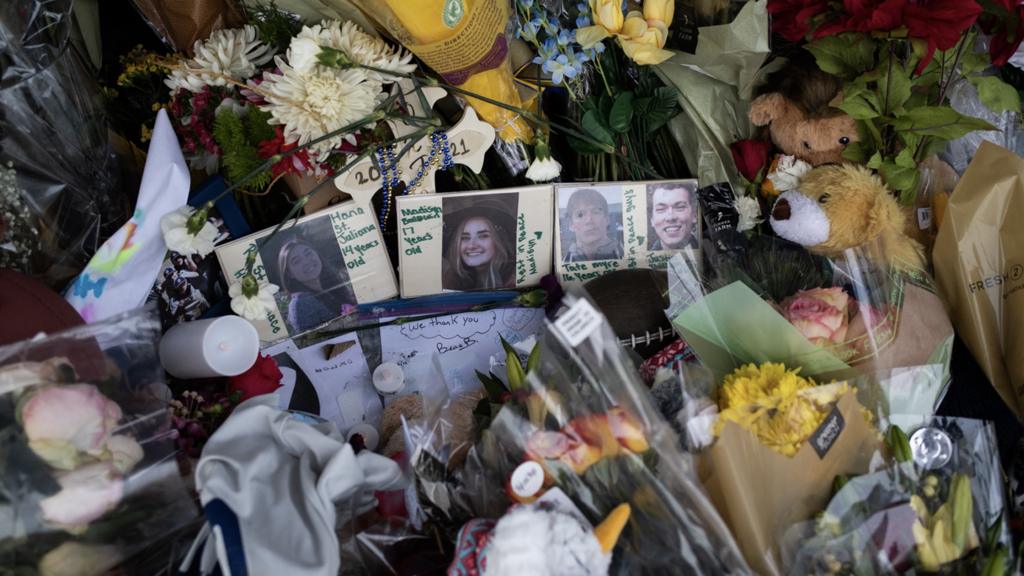 Photos of the victims at the memorial outside of Oxford High School after the shooting in the school in Michigan. December 7, 2021