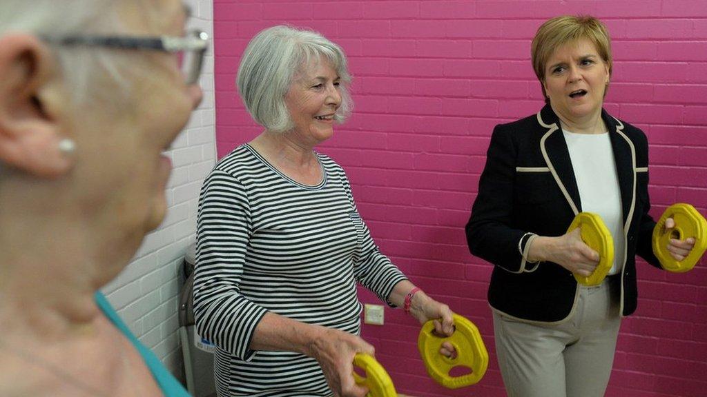 Nicola Sturgeon exercises with seniors