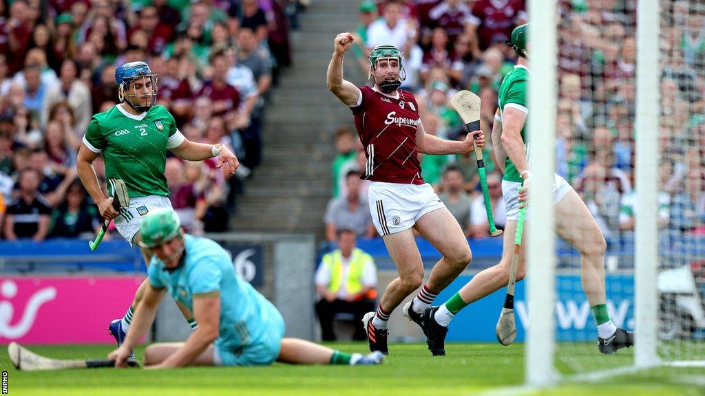 Cathal Mannion celebrates his first-half Galway goal