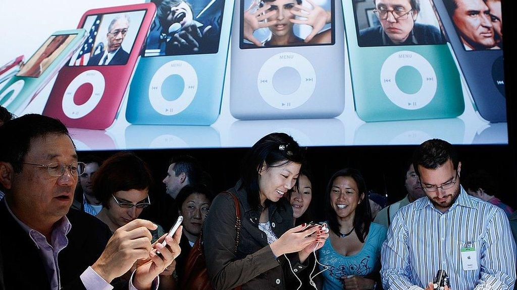 Apple Special event attendees look at the new iPod Touch September 5, 2007 in San Francisco, California