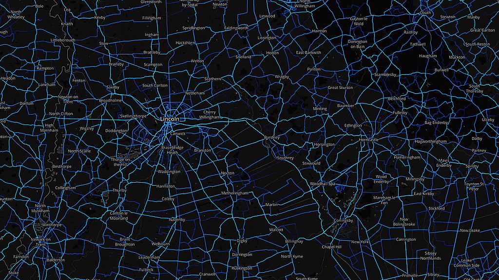 Lincolnshire - cycling routes (by Strava users 2015)