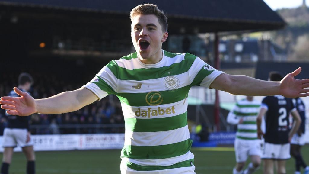 James Forrest celebrates scoring for Celtic