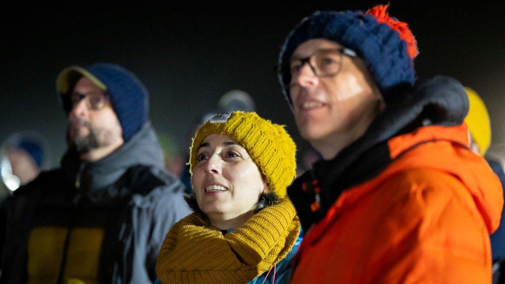 Spectators watch the launch in Cornwall