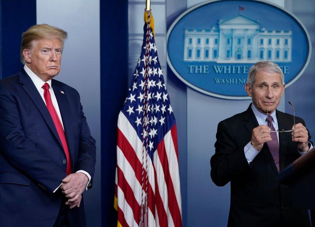 Dr Fauci and President Trump speak to the media