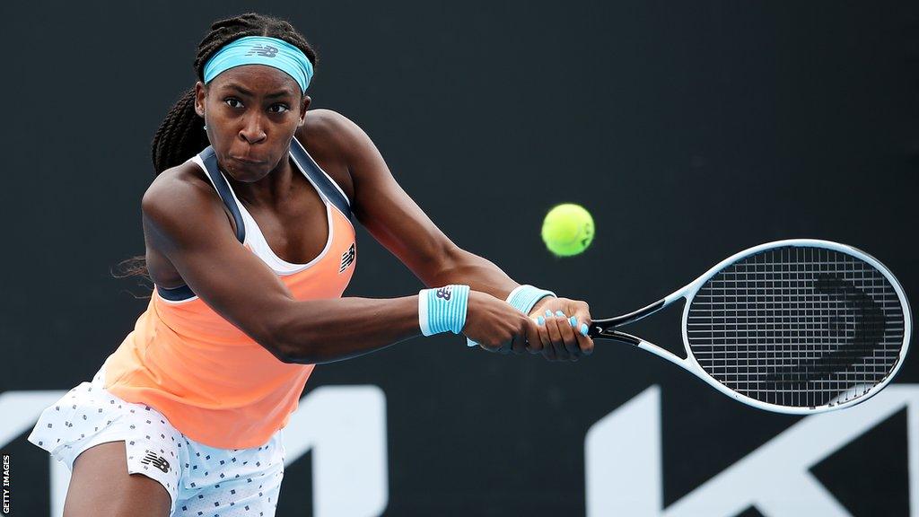 Coco Gauff lines up a backhand