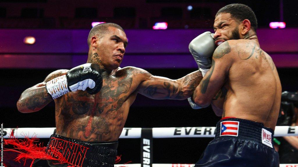 Conor Benn and Peter Dobson fighting