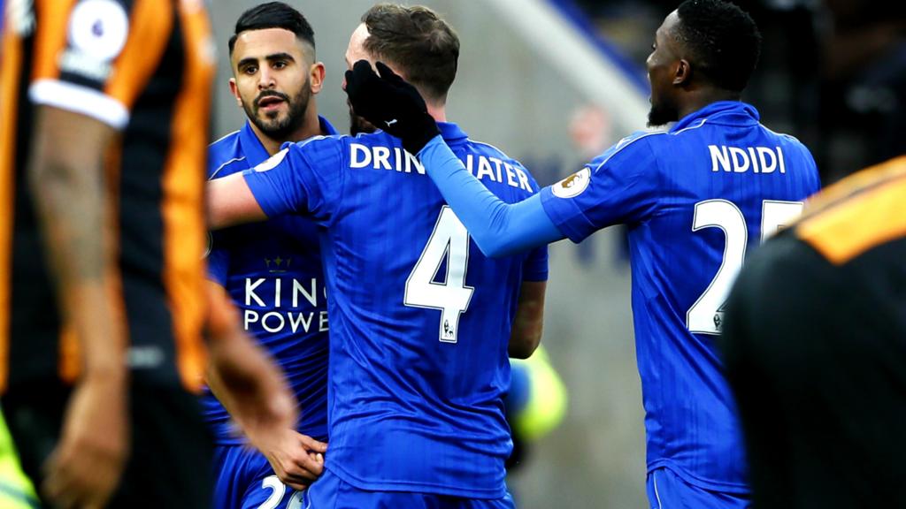 Leicester celebrate their second goal