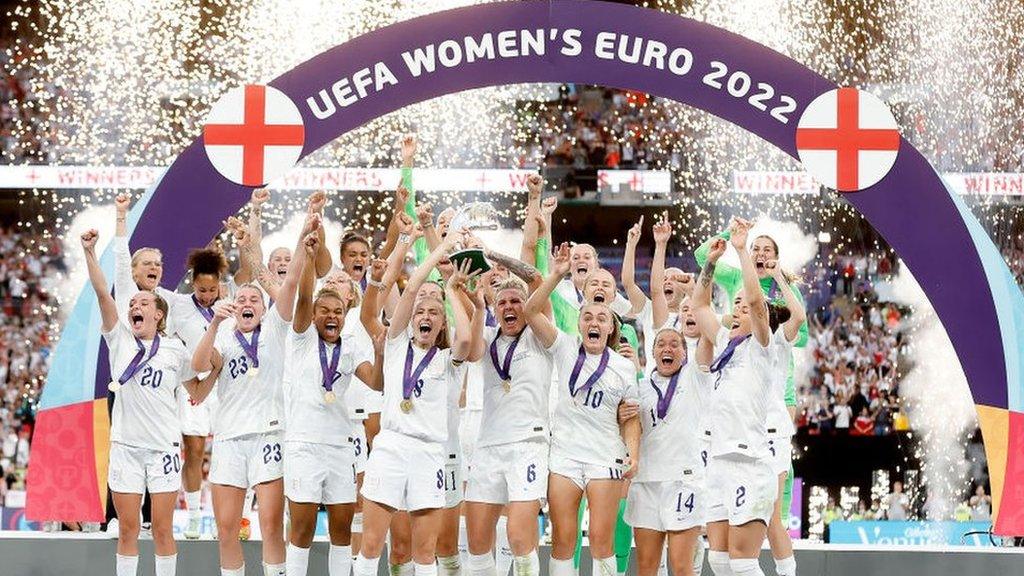 The Lionesses celebrate winning Euro 2022