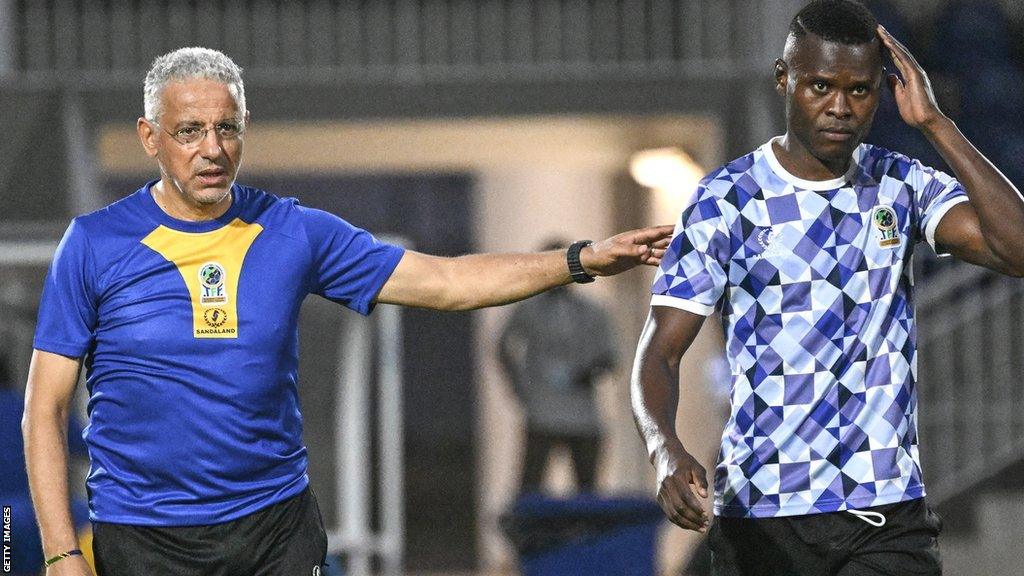 Coach Adel Amrouche with Tanzania captain Mbwana Samatta