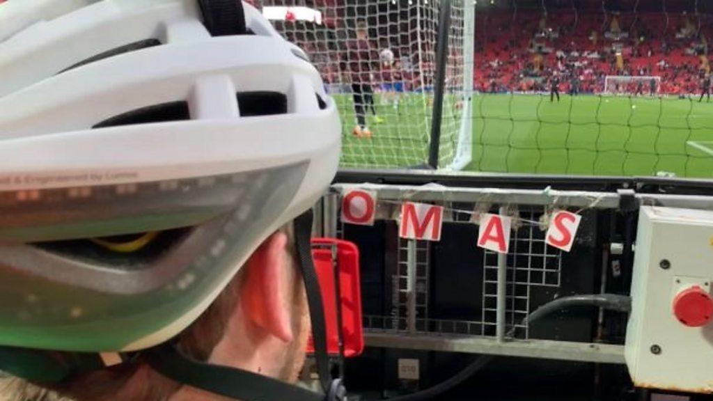 Ellis Palmer's view at pitchside at the Anfield Road end of Anfield