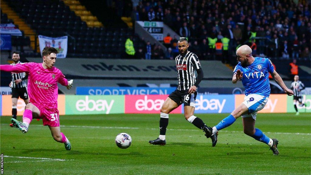 Paddy Madden opens the scoring for Stockport against Notts County