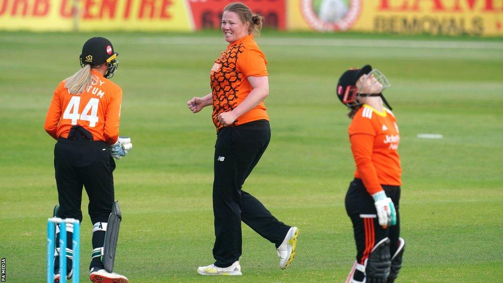 The Blaze's Tammy Beaumont ponders her early dismissal against Southern Vipers bowler Anya Shrubsole