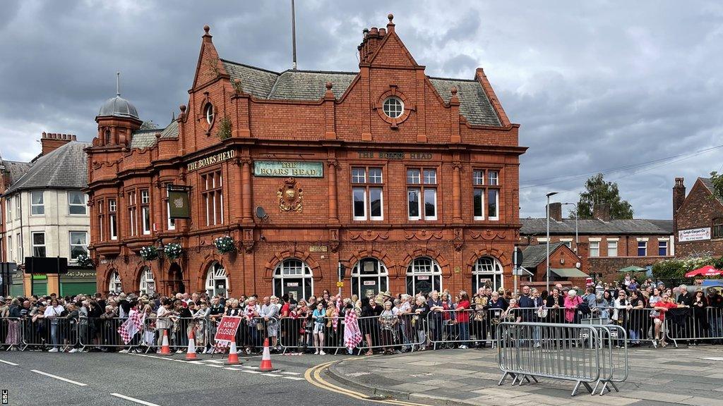 Thousands have lined the streets to welcome Leigh Leopards back from Wembley on an open-top bus tour of the surrounding area on Sunday