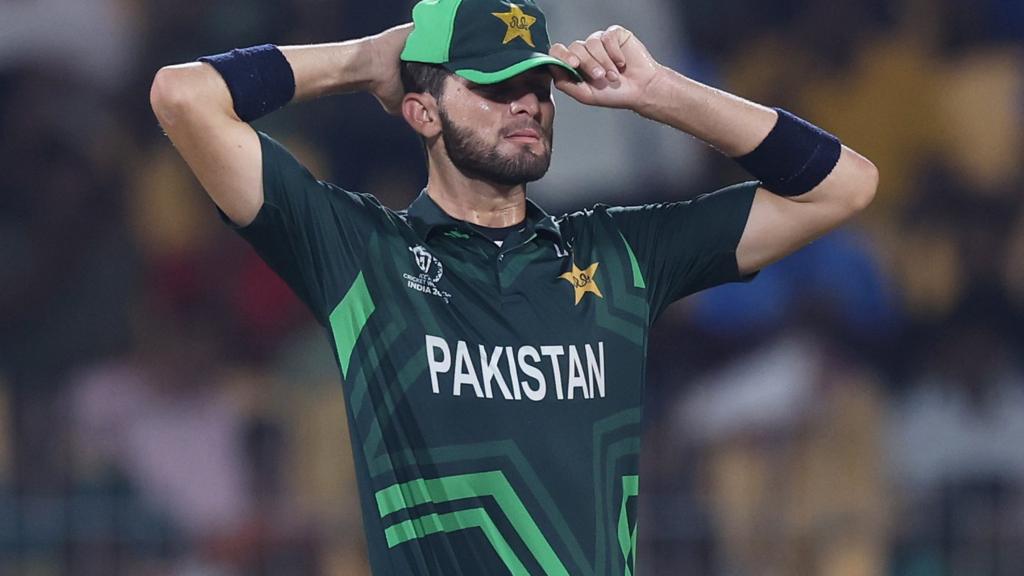 Pakistan bowler Shaheen Afridi pulls his cap down