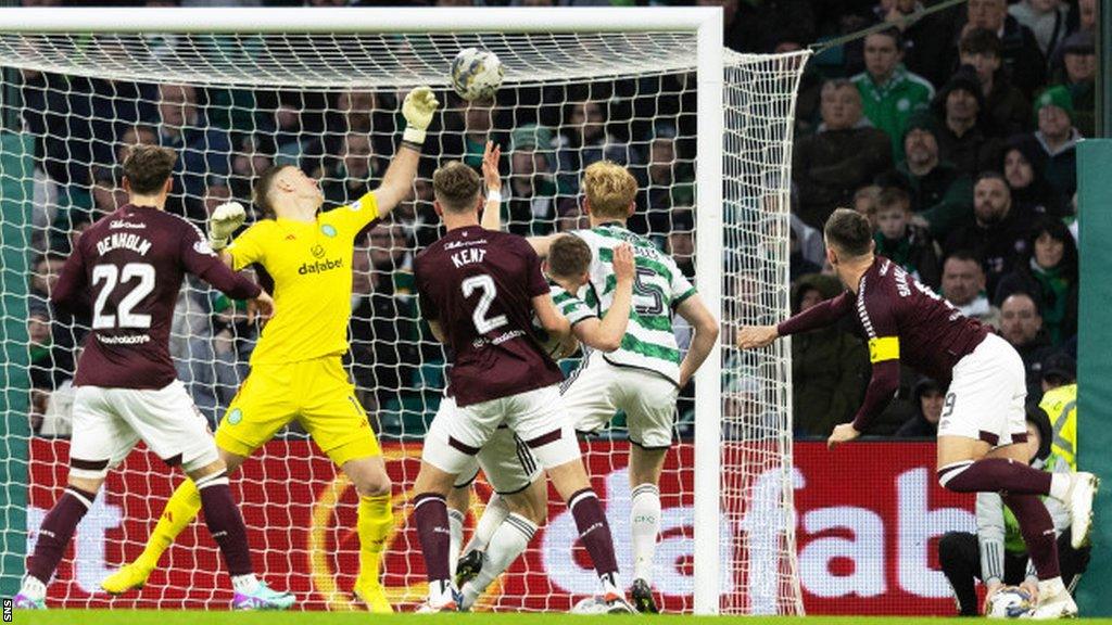 Lawrence Shankland scores for Hearts against Celtic