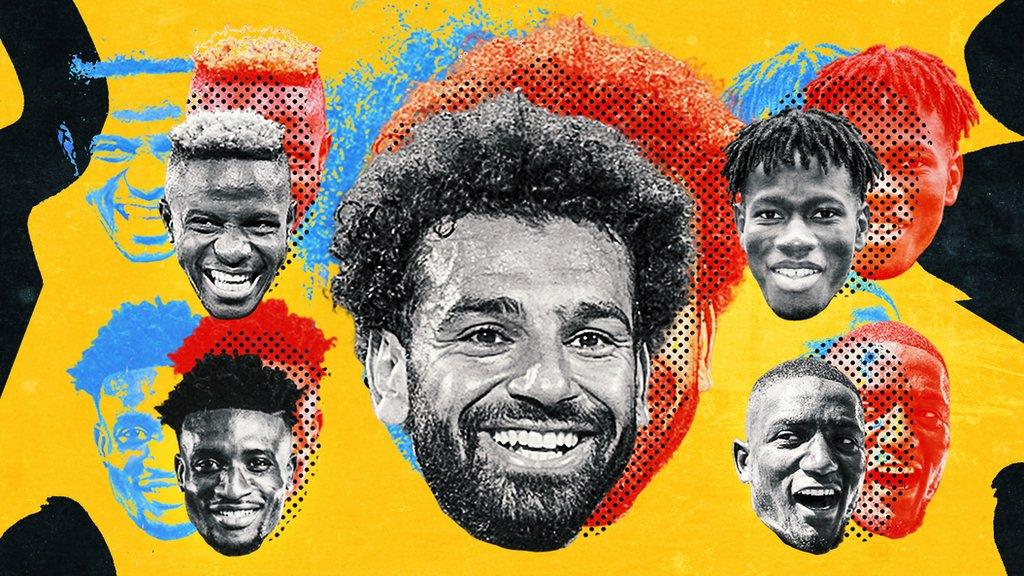 A graphic with pictures of Victor Osimhen, Mohammed Kudus, Mohamed Salah, Issa Kabore and Serhou Guirassy