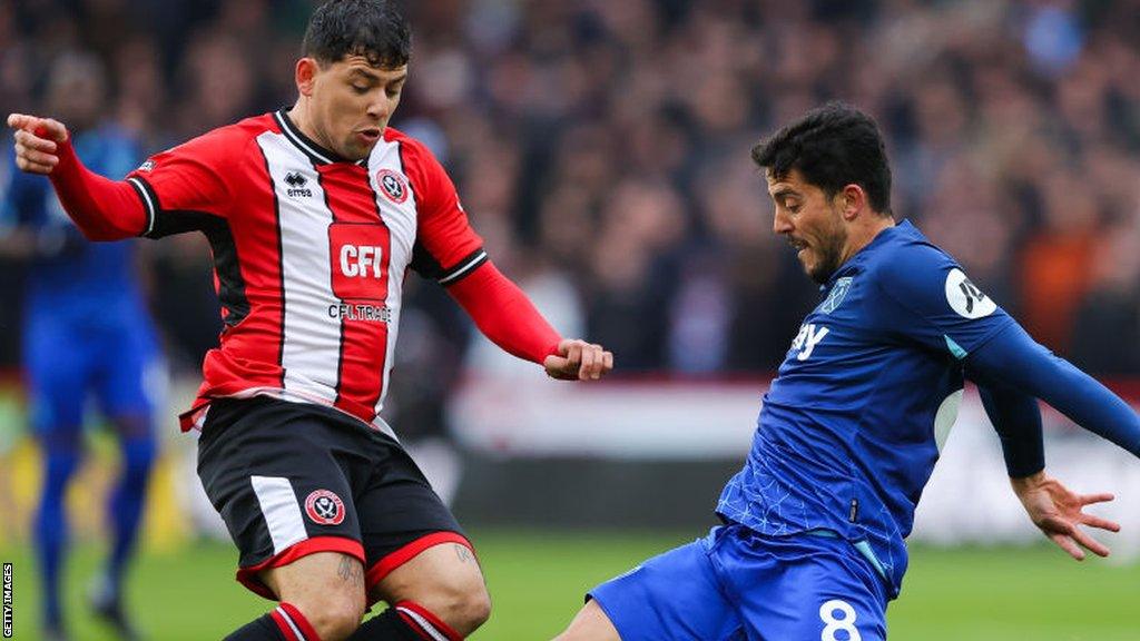 Pablo Fornals, right, in action for West Ham