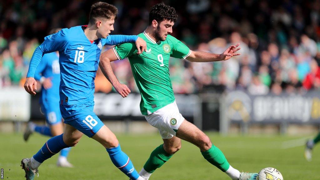 Tom Cannon (right) in action for the Republic of Ireland U21s in March