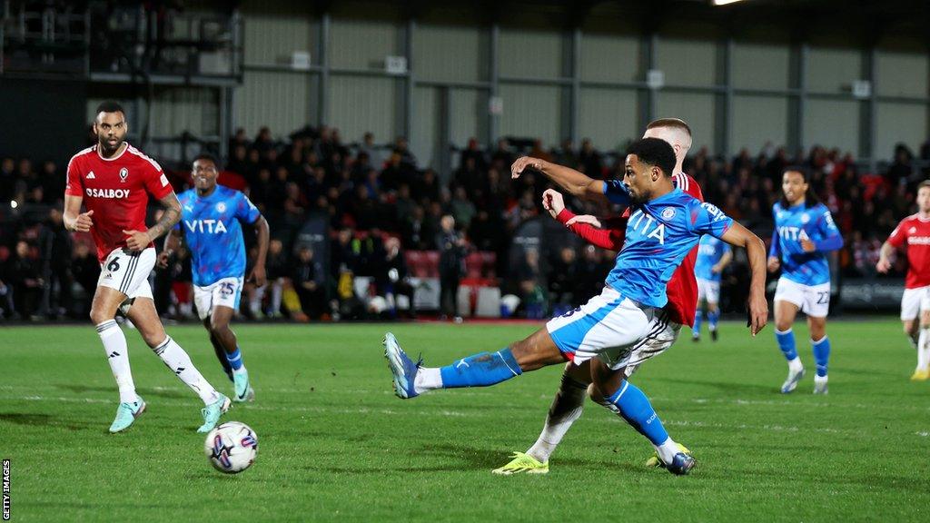 Ibou Touray scores for Stockport v Salford