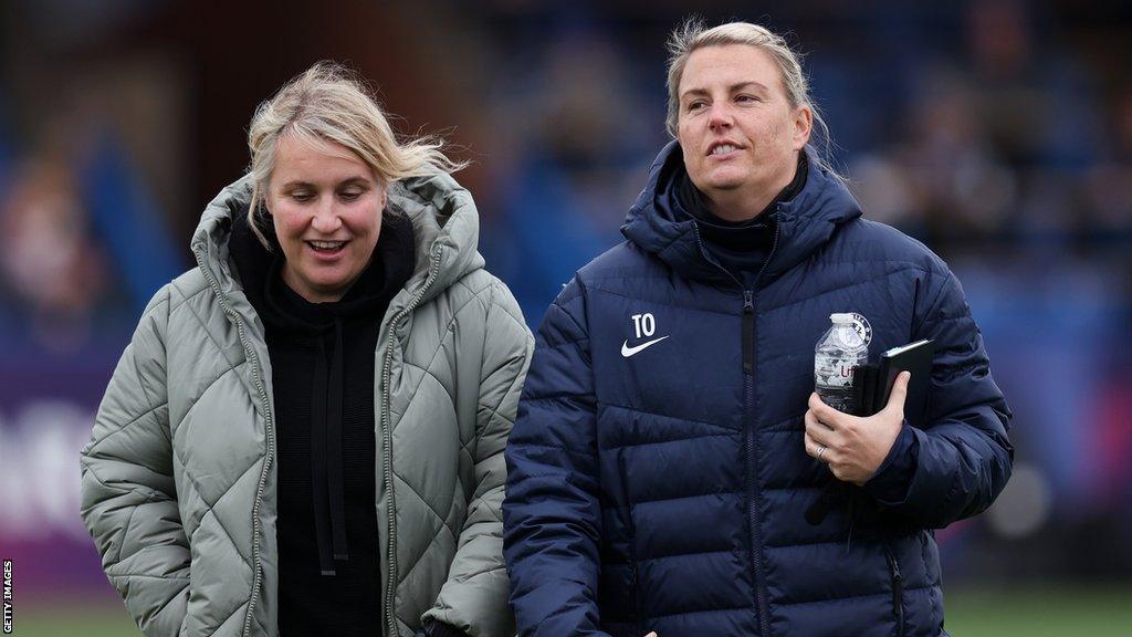 Chelsea boss Emma Hayes pictured with Tanya Oxtoby in 2022