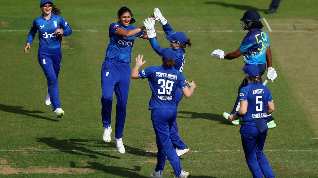 Mahika Gaur celebrates a wicket