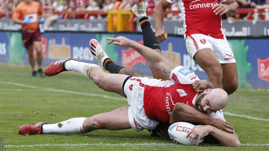 Hull KR’s Kane Linnet scored against Salford in the Challenge Cup