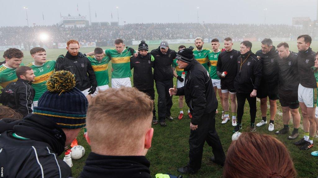 Malachy O'Rourke delivers a team-talk before the match