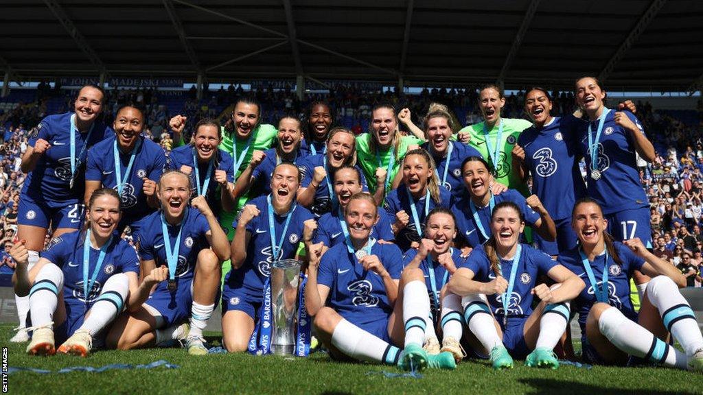 Chelsea celebrate winning the WSL for a fourth successive season