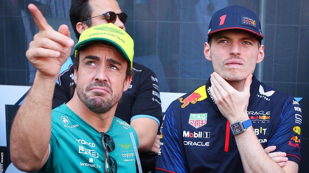 Fernando Alonso and Max Verstappen after the Monaco Grand Prix