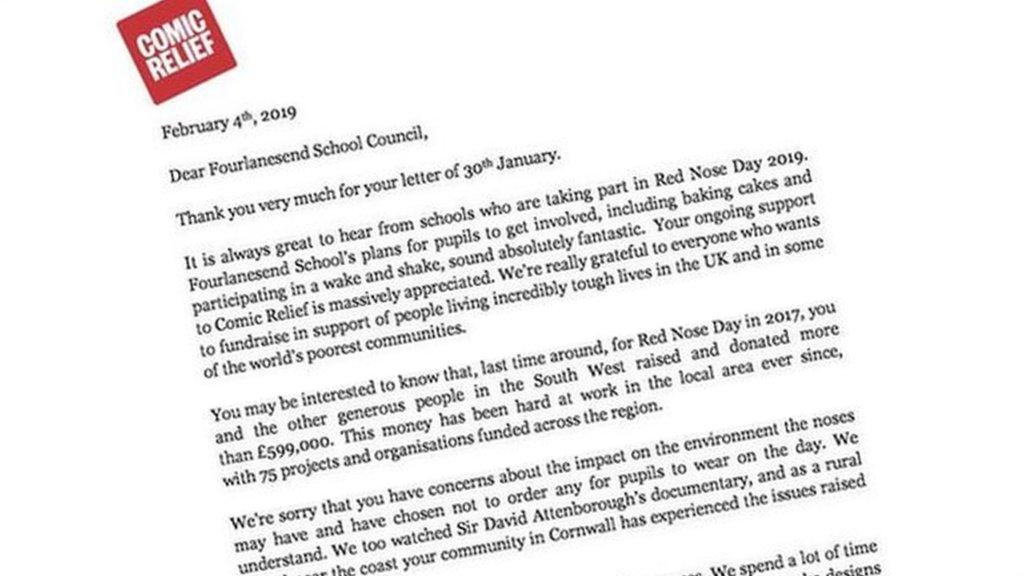 Here's a copy of the letter Comic Relief sent in response.