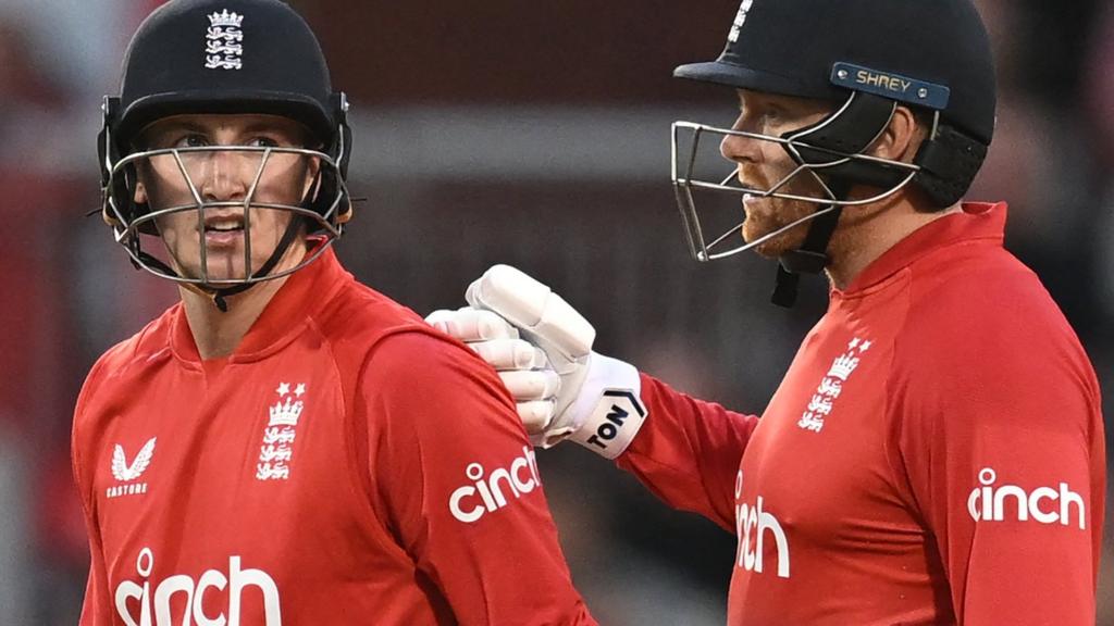 England batters Harry Brook (left) and Jonny Bairstow (right)