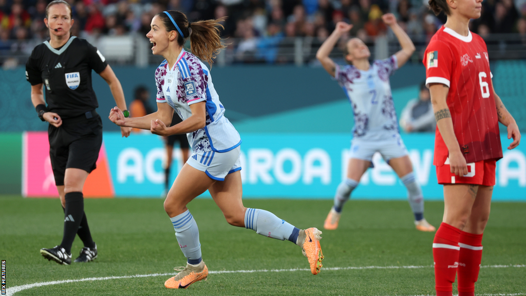 Aitana Bonmati of Spain celebrates after scoring against Switzerland at the Women's World Cup