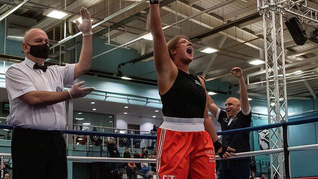 Roha Hudson wins the ABA title at the English national finals at the Sports Dock in London