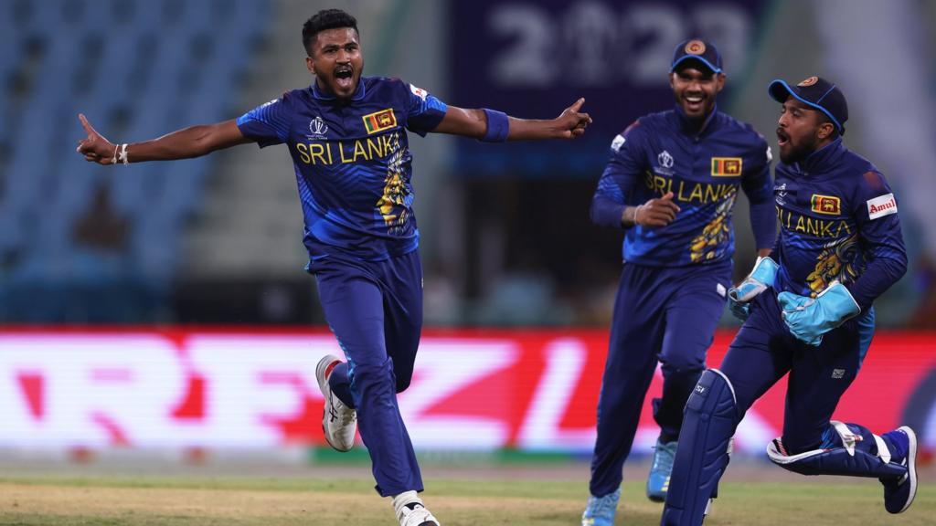 Dilshan Madushanka celebrates the wicket of Steve Smith