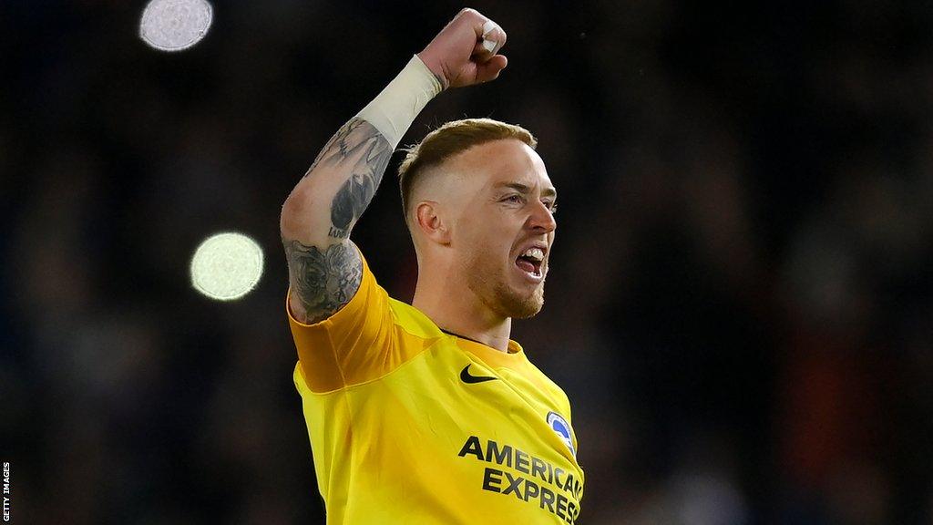 Brighton goalkeeper Jason Steele celebrates