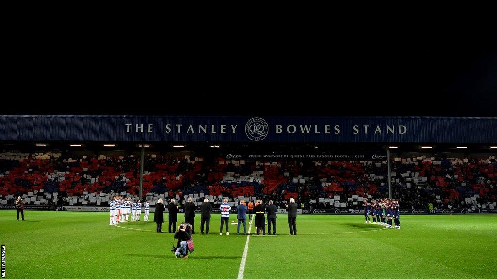 Queens Park Rangers and West Bromwich Albion players pay tribute to former QPR legend Stan Bowles before kick-off at Loftus Road