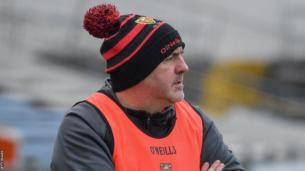 Sheehan looks on during Down v Westmeath in the Division 2A final last year