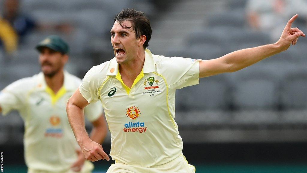 Pat Cummins of Australia appeals for a wicket during day two of the First Test match between Australia and the West Indies at Optus Stadium on December 01, 2022 in Perth