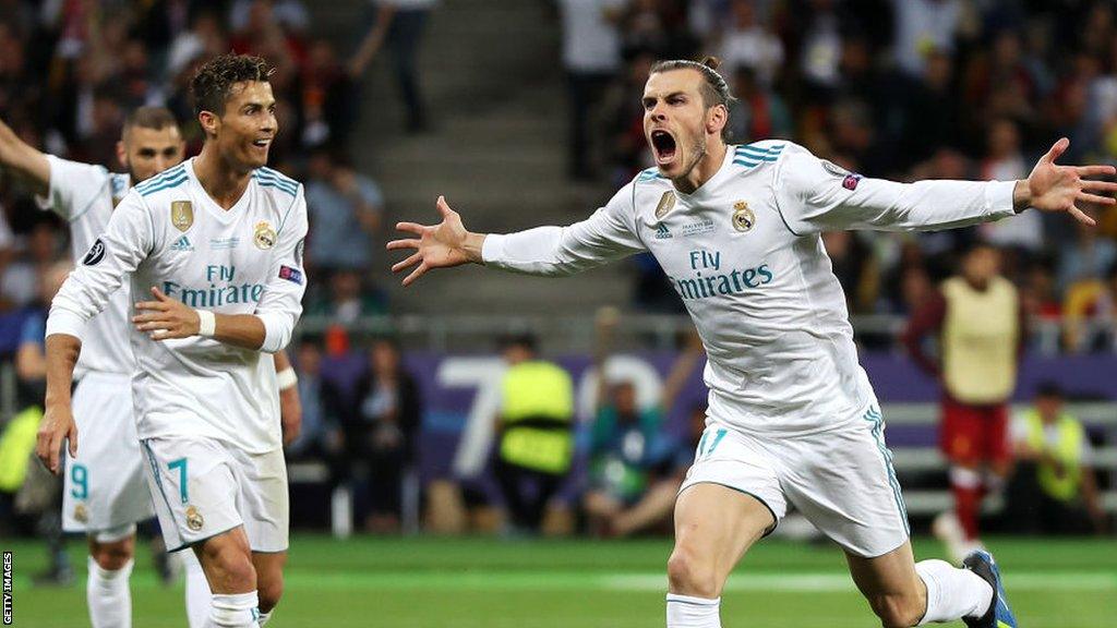 Gareth Bale celebrates his goal in the Champions League final