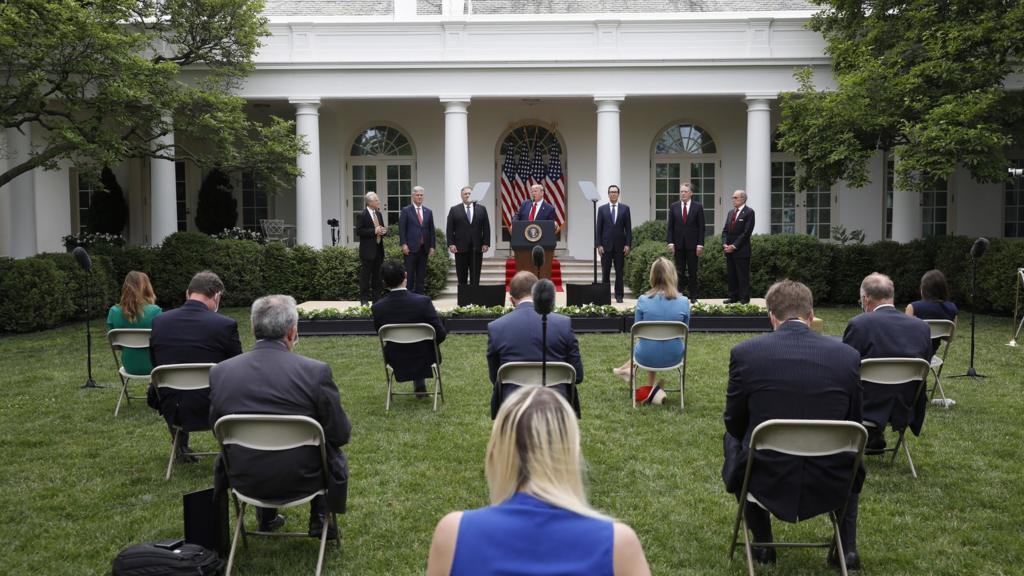 Donald Trump gives statement to press in Rose Garden (29 May)